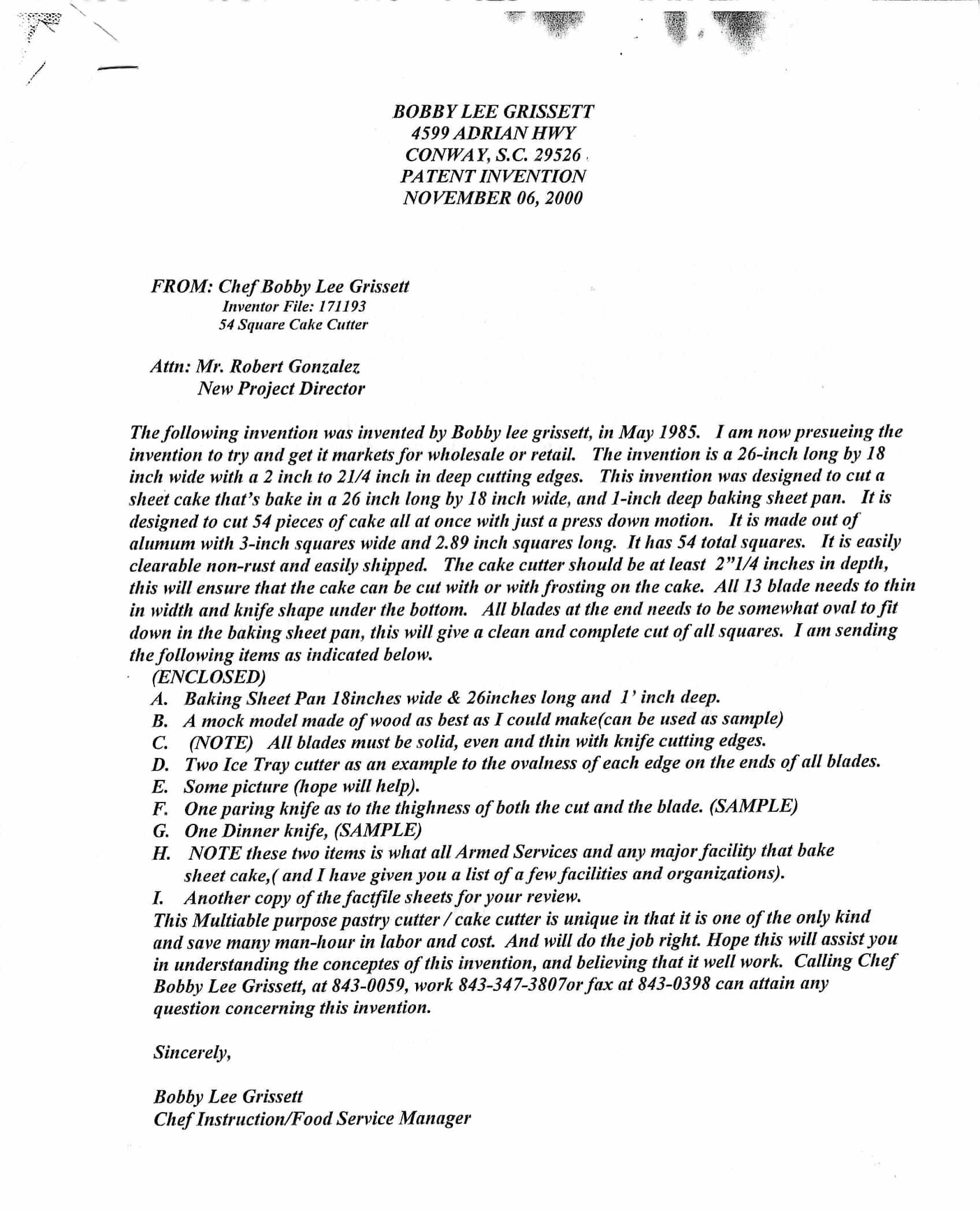 Bobby's official patent documentation from November 2000